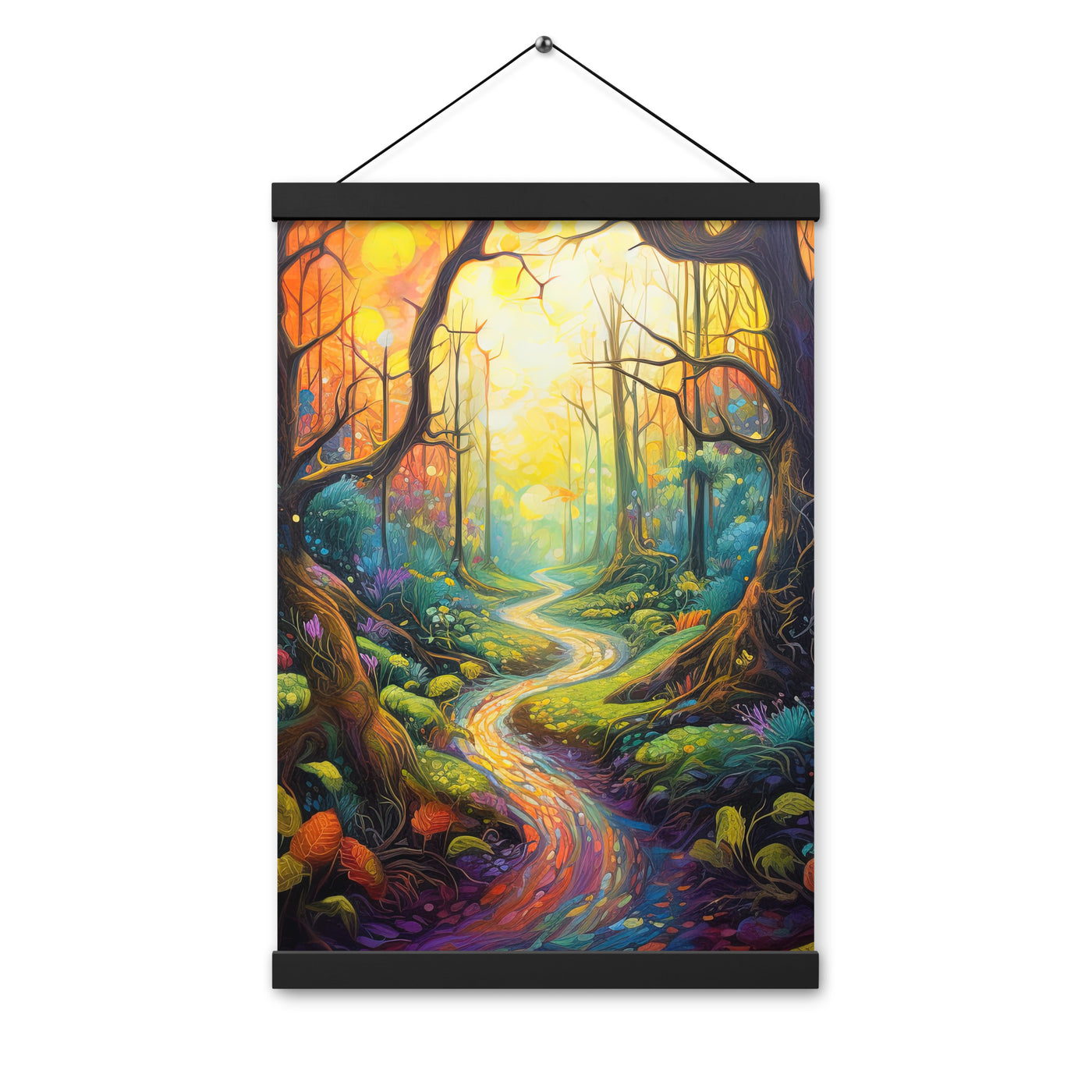 Wald und Wanderweg - Bunte, farbenfrohe Malerei - Premium Poster mit Aufhängung camping xxx 30.5 x 45.7 cm
