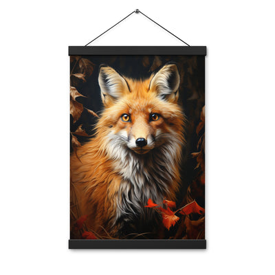 Fuchs Porträt und Herbstblätter - Malerei - Premium Poster mit Aufhängung camping xxx 30.5 x 45.7 cm
