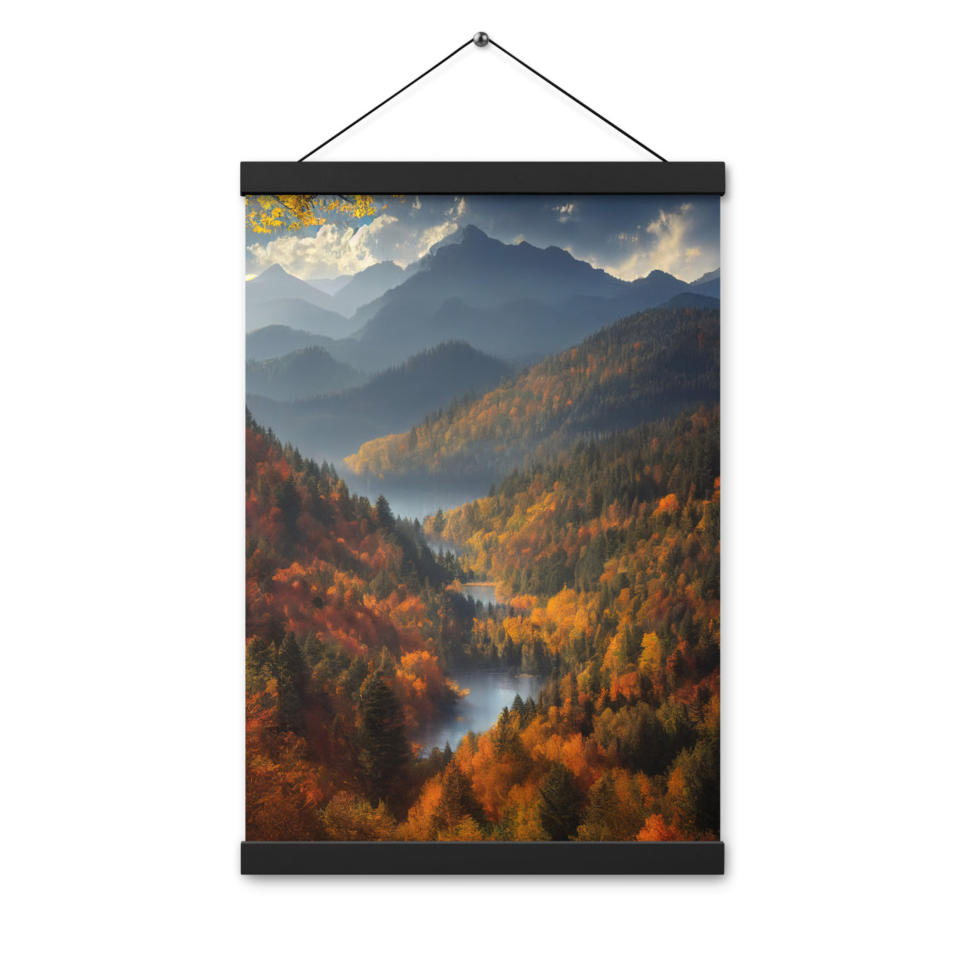 Berge, Wald und Nebel - Malerei - Premium Poster mit Aufhängung berge xxx 30.5 x 45.7 cm