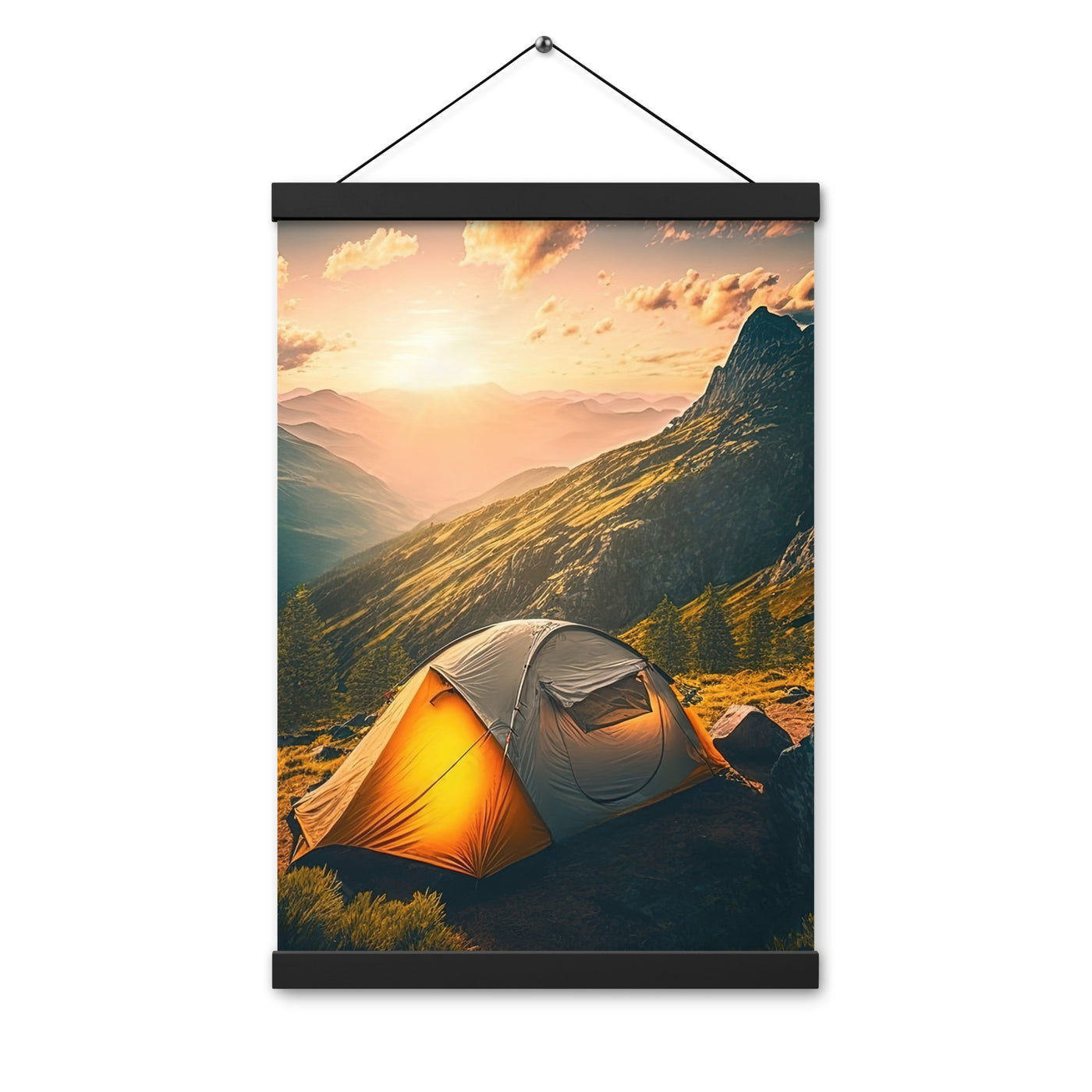 Zelt auf Berg im Sonnenaufgang - Landschafts - Premium Poster mit Aufhängung camping xxx 30.5 x 45.7 cm