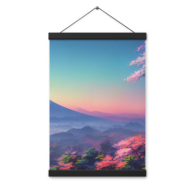 Berg und Wald mit pinken Bäumen - Landschaftsmalerei - Premium Poster mit Aufhängung berge xxx Black 30.5 x 45.7 cm