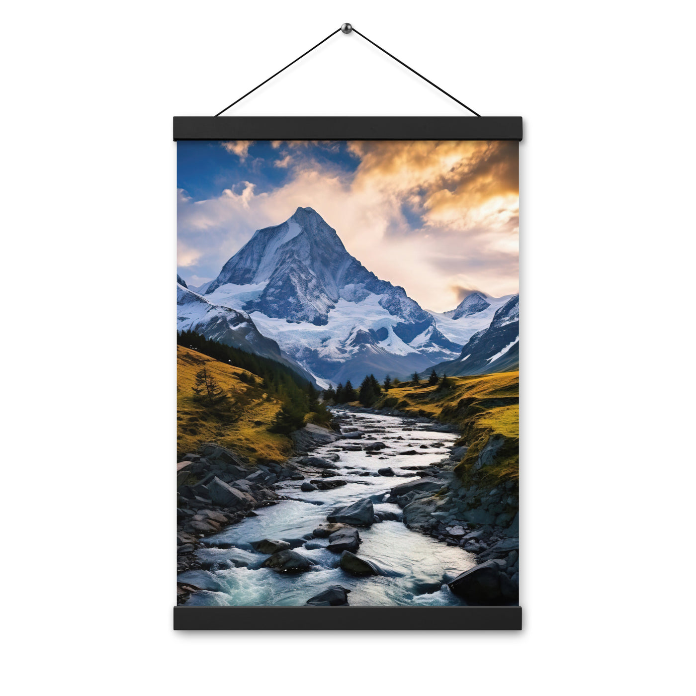 Berge und steiniger Bach - Epische Stimmung - Premium Poster mit Aufhängung berge xxx 30.5 x 45.7 cm