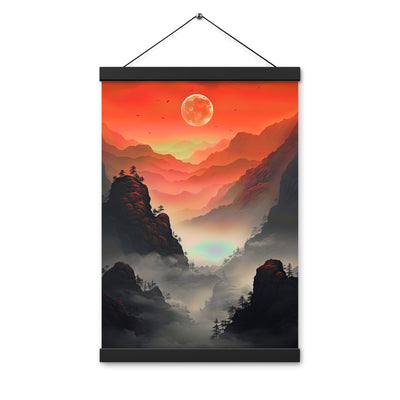 Gebirge, rote Farben und Nebel - Episches Kunstwerk - Premium Poster mit Aufhängung berge xxx 30.5 x 45.7 cm