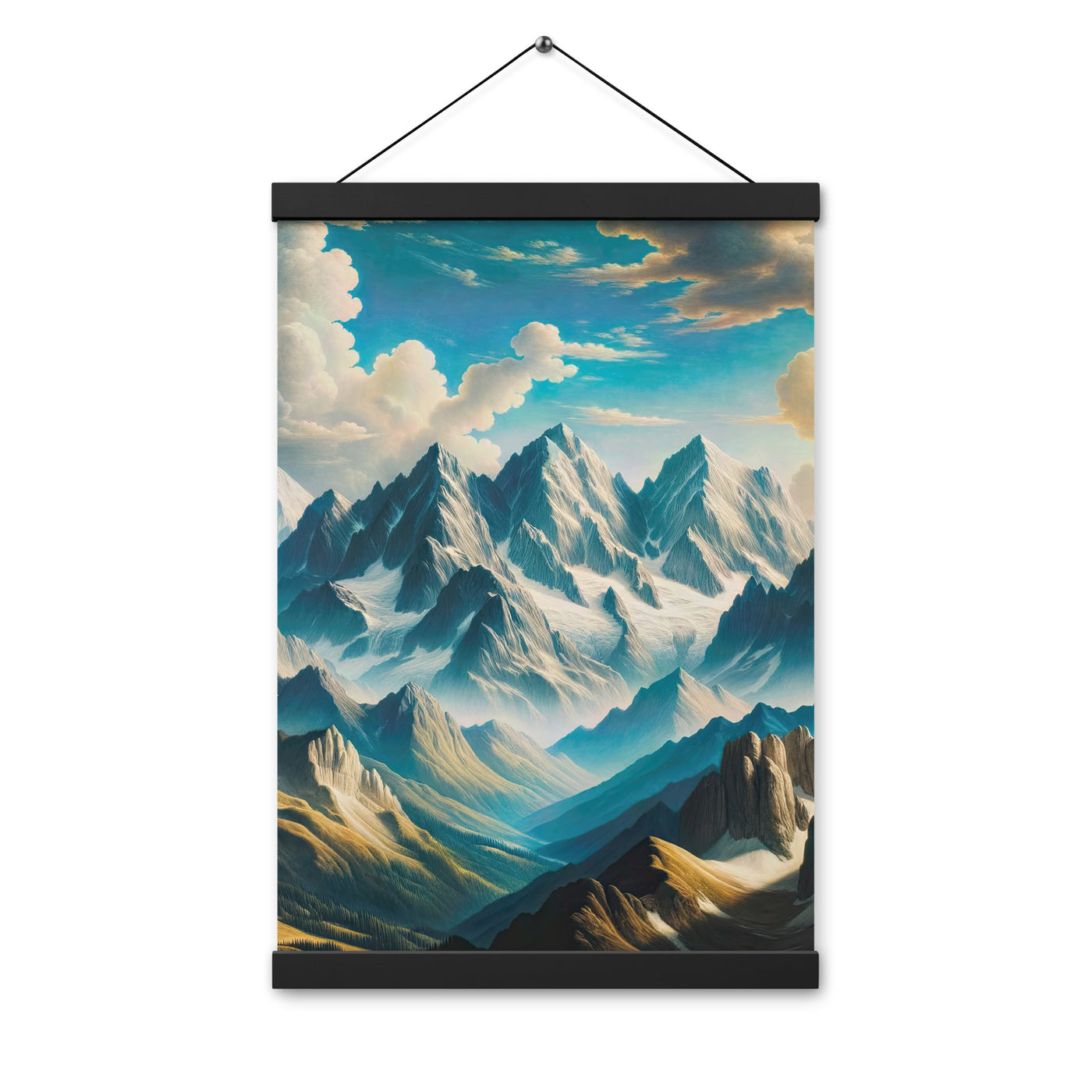 Ein Gemälde von Bergen, das eine epische Atmosphäre ausstrahlt. Kunst der Frührenaissance - Premium Poster mit Aufhängung berge xxx yyy zzz 30.5 x 45.7 cm