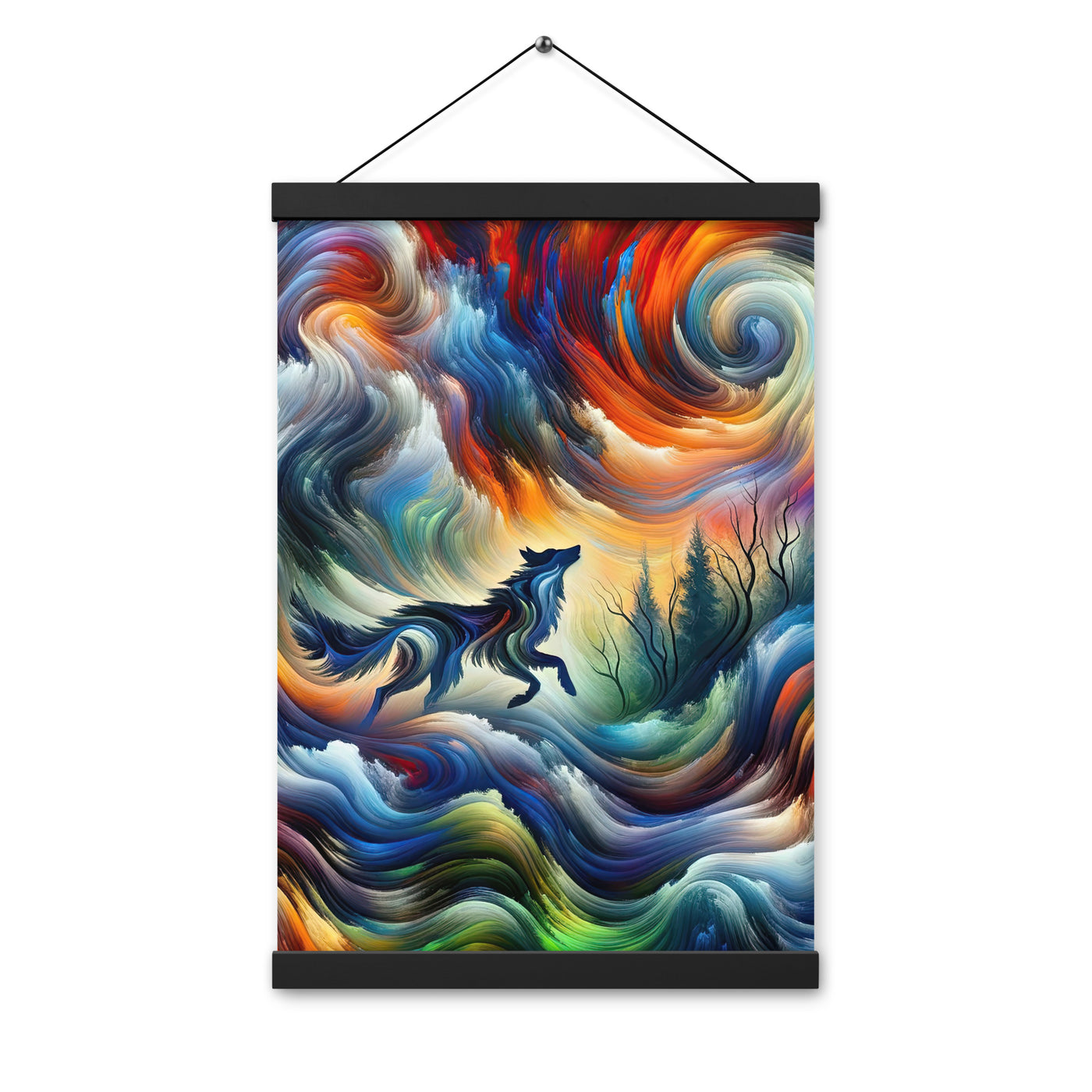 Alpen Abstraktgemälde mit Wolf Silhouette in lebhaften Farben (AN) - Premium Poster mit Aufhängung xxx yyy zzz 30.5 x 45.7 cm