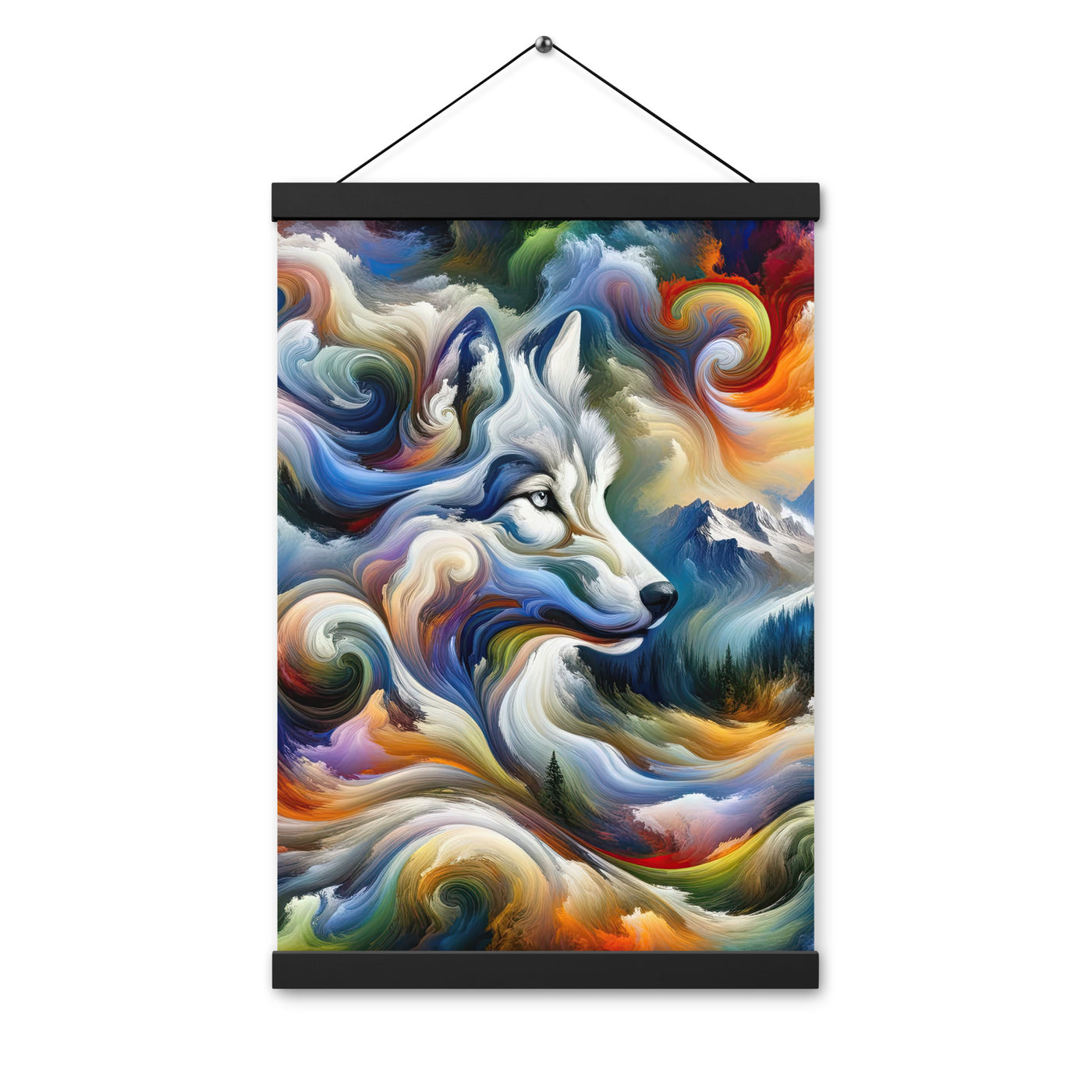 Abstraktes Alpen Gemälde: Wirbelnde Farben und Majestätischer Wolf, Silhouette (AN) - Premium Poster mit Aufhängung xxx yyy zzz 30.5 x 45.7 cm