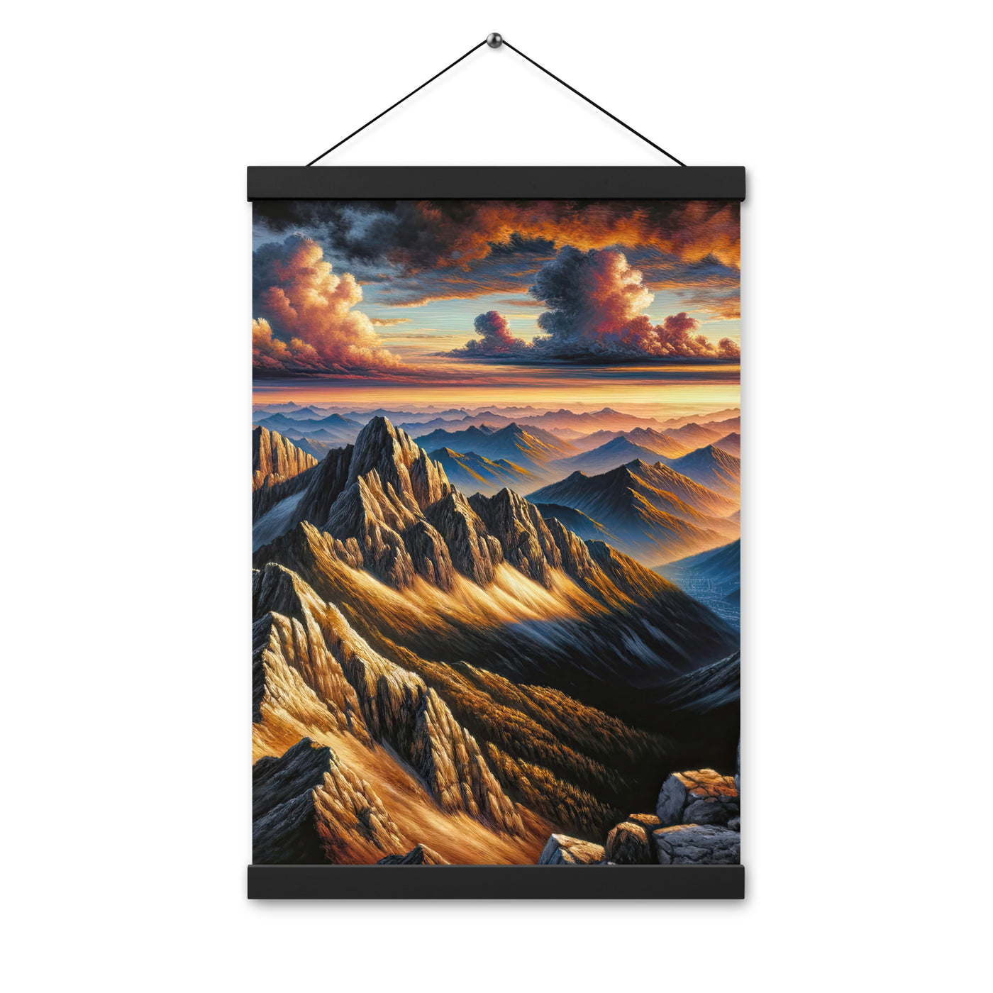 Alpen in Abenddämmerung: Acrylgemälde mit beleuchteten Berggipfeln - Premium Poster mit Aufhängung berge xxx yyy zzz 30.5 x 45.7 cm