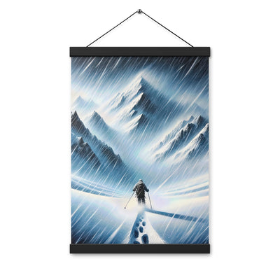 Wanderer und Bergsteiger im Schneesturm: Acrylgemälde der Alpen - Premium Poster mit Aufhängung wandern xxx yyy zzz 30.5 x 45.7 cm