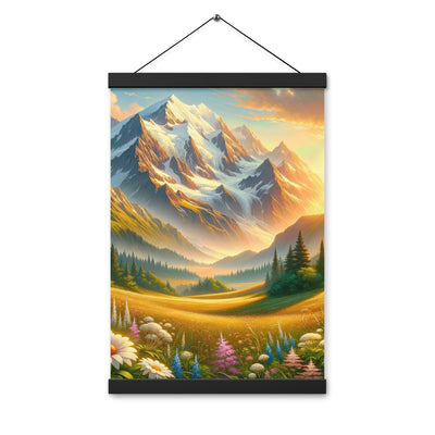 Heitere Alpenschönheit: Schneeberge und Wildblumenwiesen - Premium Poster mit Aufhängung berge xxx yyy zzz 30.5 x 45.7 cm