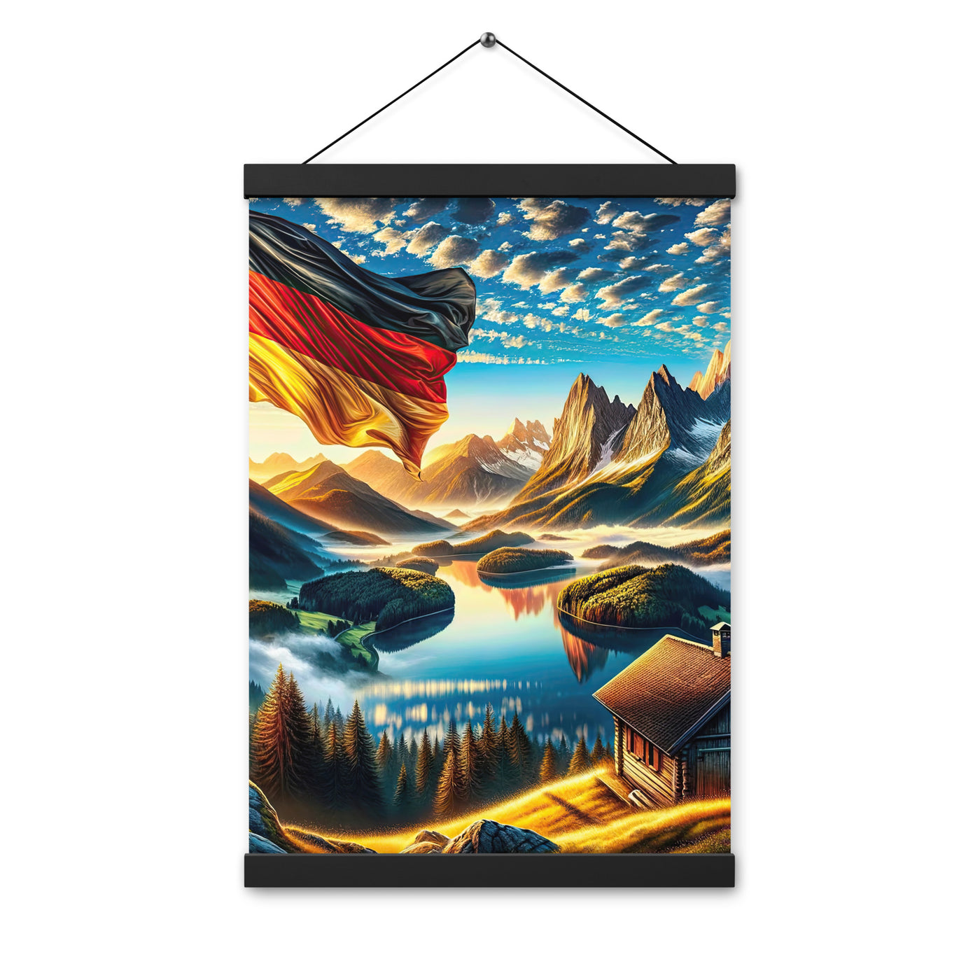 Alpen Gebirge im Morgenlicht: Kunstwerk mit Deutsche Flagge - Premium Poster mit Aufhängung berge xxx yyy zzz 30.5 x 45.7 cm
