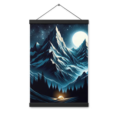 Alpennacht mit Zelt: Mondglanz auf Gipfeln und Tälern, sternenklarer Himmel - Premium Poster mit Aufhängung berge xxx yyy zzz 30.5 x 45.7 cm