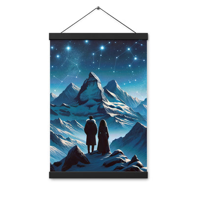 Alpenwinternacht: Digitale Kunst mit Wanderern in Bergen und Sternenhimmel - Premium Poster mit Aufhängung wandern xxx yyy zzz 30.5 x 45.7 cm