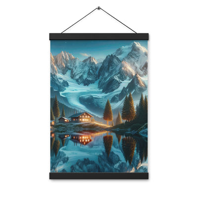 Stille Alpenmajestätik: Digitale Kunst mit Schnee und Bergsee-Spiegelung - Premium Poster mit Aufhängung berge xxx yyy zzz 30.5 x 45.7 cm