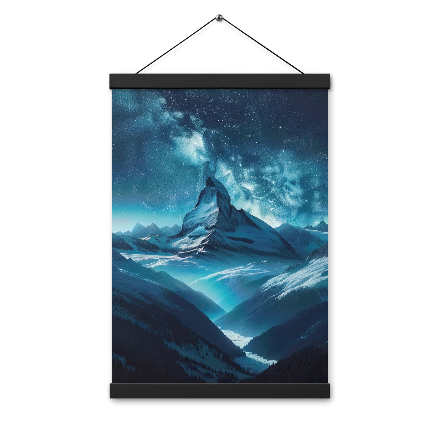 Winterabend in den Bergen: Digitale Kunst mit Sternenhimmel - Premium Poster mit Aufhängung berge xxx yyy zzz 30.5 x 45.7 cm