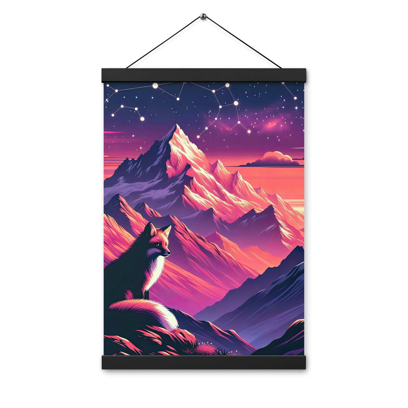 Fuchs im dramatischen Sonnenuntergang: Digitale Bergillustration in Abendfarben - Premium Poster mit Aufhängung camping xxx yyy zzz 30.5 x 45.7 cm