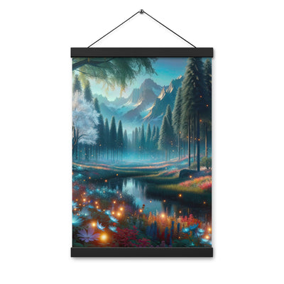Ätherischer Alpenwald: Digitale Darstellung mit leuchtenden Bäumen und Blumen - Premium Poster mit Aufhängung camping xxx yyy zzz 30.5 x 45.7 cm