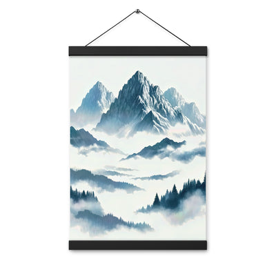 Nebeliger Alpenmorgen-Essenz, verdeckte Täler und Wälder - Premium Poster mit Aufhängung berge xxx yyy zzz 30.5 x 45.7 cm