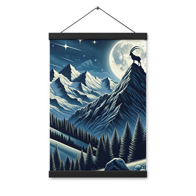 Steinbock in Alpennacht, silberne Berge und Sternenhimmel - Premium Poster mit Aufhängung berge xxx yyy zzz 30.5 x 45.7 cm