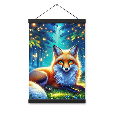 Funkelnder Nachtfuchs auf Waldlichtung mit Feuerwerk - Premium Poster mit Aufhängung camping xxx yyy zzz 30.5 x 45.7 cm