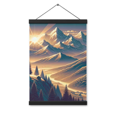 Alpen-Morgendämmerung, erste Sonnenstrahlen auf Schneegipfeln - Premium Poster mit Aufhängung berge xxx yyy zzz 30.5 x 45.7 cm
