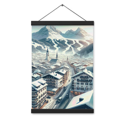 Winter in Kitzbühel: Digitale Malerei von schneebedeckten Dächern - Premium Poster mit Aufhängung berge xxx yyy zzz 30.5 x 45.7 cm