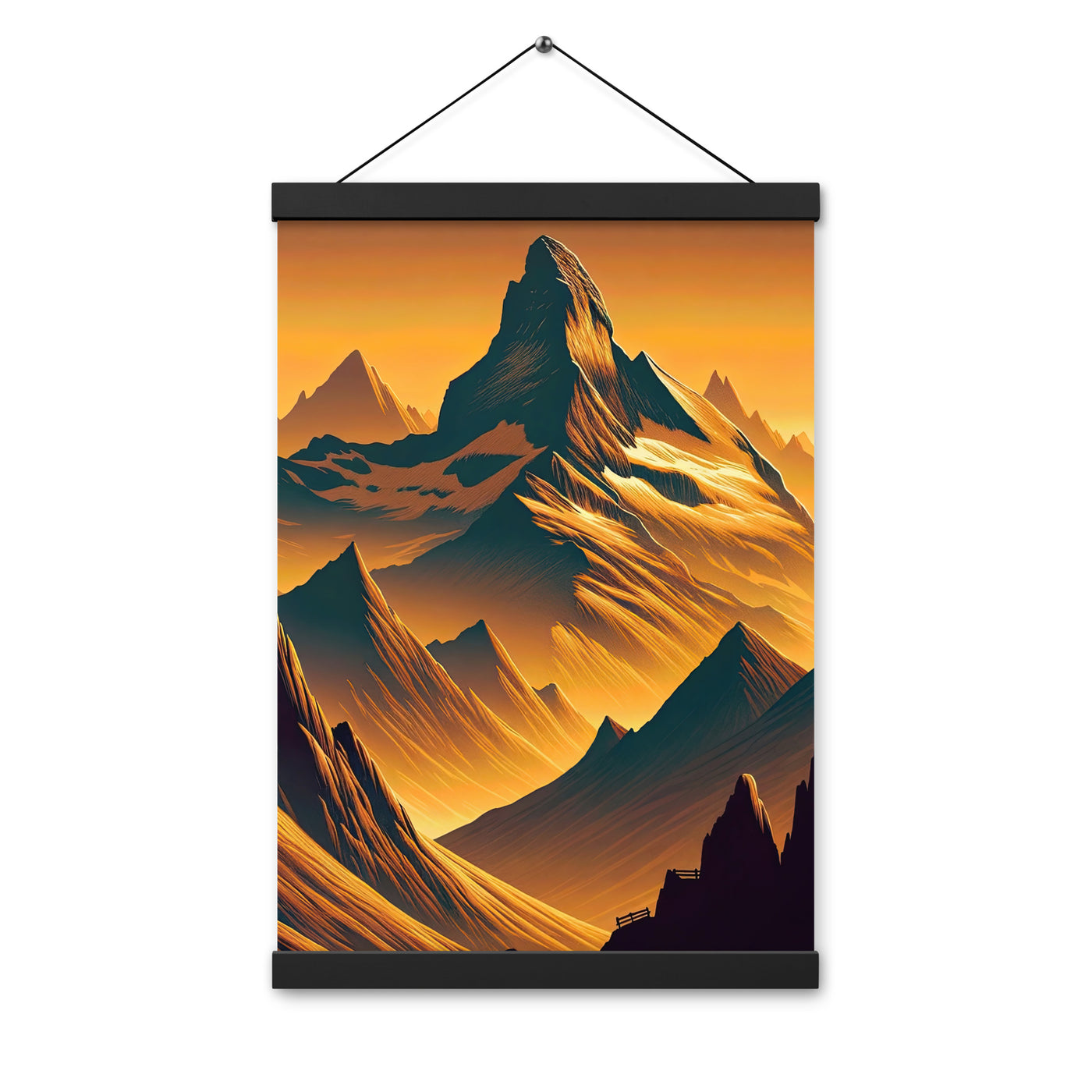 Fuchs in Alpen-Sonnenuntergang, goldene Berge und tiefe Täler - Premium Poster mit Aufhängung camping xxx yyy zzz 30.5 x 45.7 cm