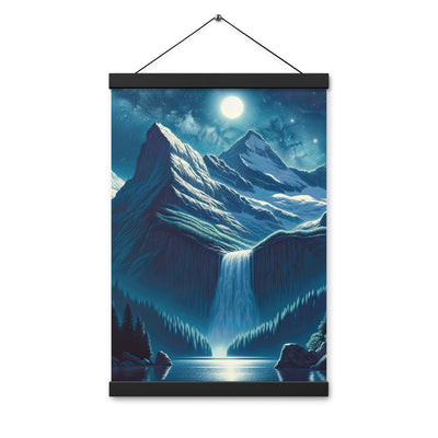 Legendäre Alpennacht, Mondlicht-Berge unter Sternenhimmel - Premium Poster mit Aufhängung berge xxx yyy zzz 30.5 x 45.7 cm