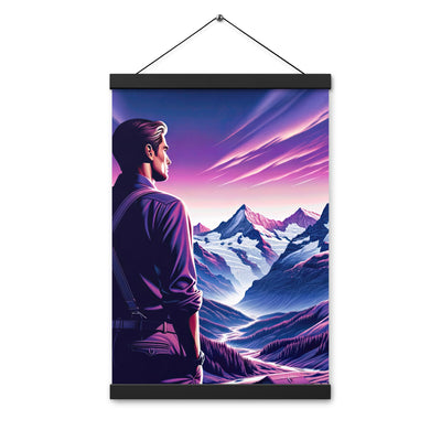 Wanderer in alpiner Dämmerung, schneebedeckte Gipfel ins Unendliche - Premium Poster mit Aufhängung wandern xxx yyy zzz 30.5 x 45.7 cm
