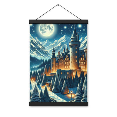 Mondhelle Schlossnacht in den Alpen, sternenklarer Himmel - Premium Poster mit Aufhängung berge xxx yyy zzz 30.5 x 45.7 cm