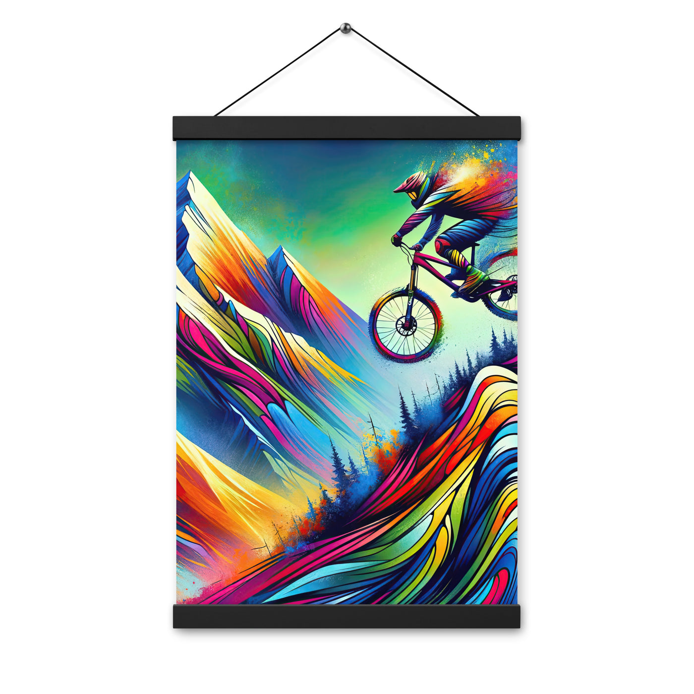 Mountainbiker in farbenfroher Alpenkulisse mit abstraktem Touch (M) - Premium Poster mit Aufhängung xxx yyy zzz 30.5 x 45.7 cm