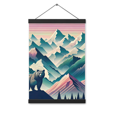 Bär im Panoramablick der Alpen, moderne Kunst-Gebirgsschichten - Premium Poster mit Aufhängung camping xxx yyy zzz 30.5 x 45.7 cm