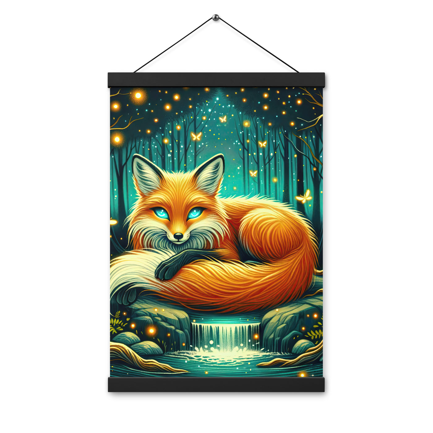 Bezaubernder Fuchs auf erleuchteter mystischer Waldlichtung - Premium Poster mit Aufhängung camping xxx yyy zzz 30.5 x 45.7 cm