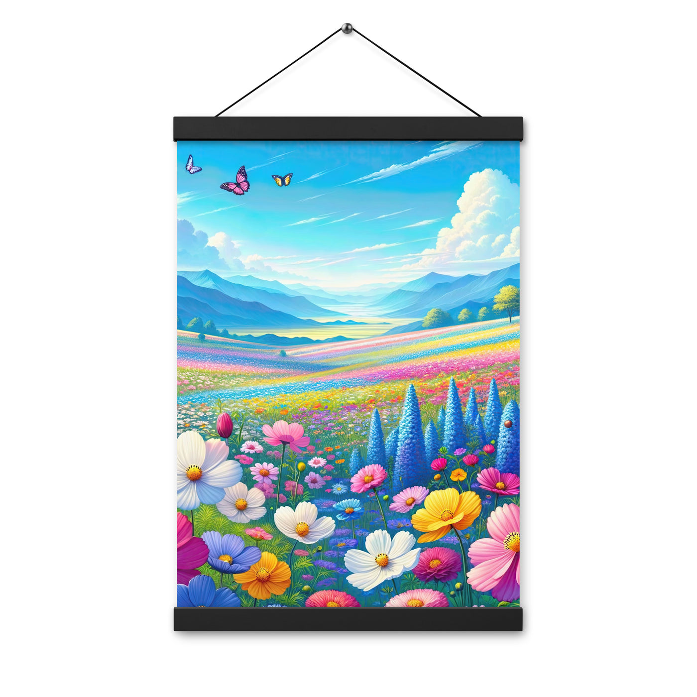 Weitläufiges Blumenfeld unter himmelblauem Himmel, leuchtende Flora - Premium Poster mit Aufhängung camping xxx yyy zzz 30.5 x 45.7 cm