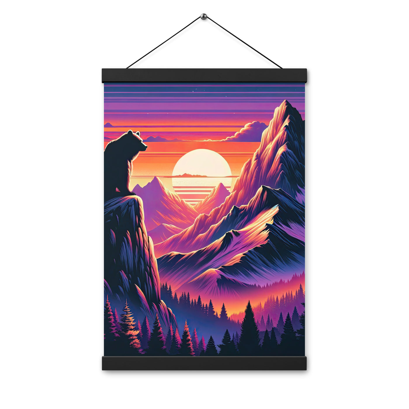 Alpen-Sonnenuntergang mit Bär auf Hügel, warmes Himmelsfarbenspiel - Premium Poster mit Aufhängung camping xxx yyy zzz 30.5 x 45.7 cm