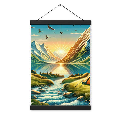 Zelt im Alpenmorgen mit goldenem Licht, Schneebergen und unberührten Seen - Premium Poster mit Aufhängung berge xxx yyy zzz 30.5 x 45.7 cm