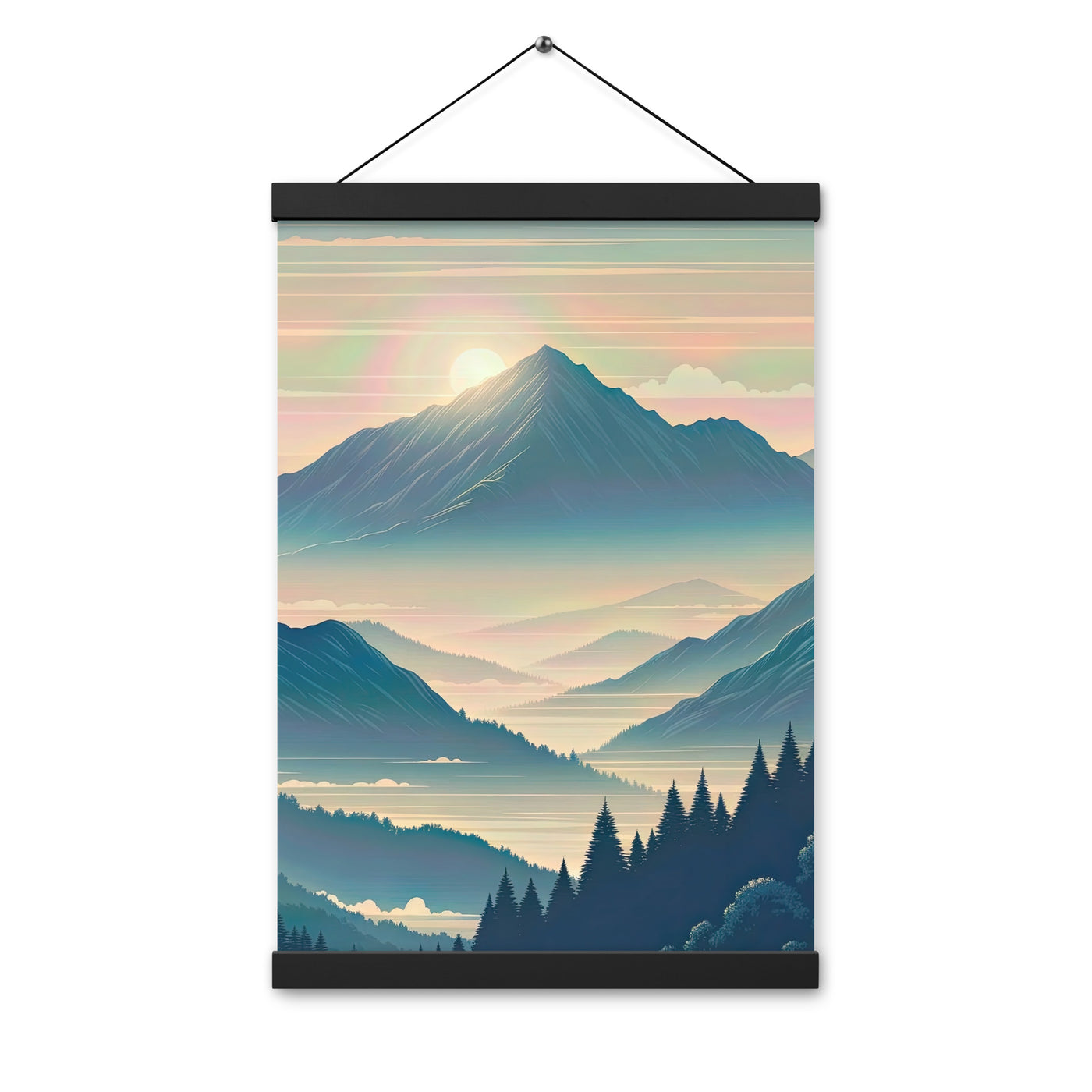 Bergszene bei Morgendämmerung, erste Sonnenstrahlen auf Bergrücken - Premium Poster mit Aufhängung berge xxx yyy zzz 30.5 x 45.7 cm