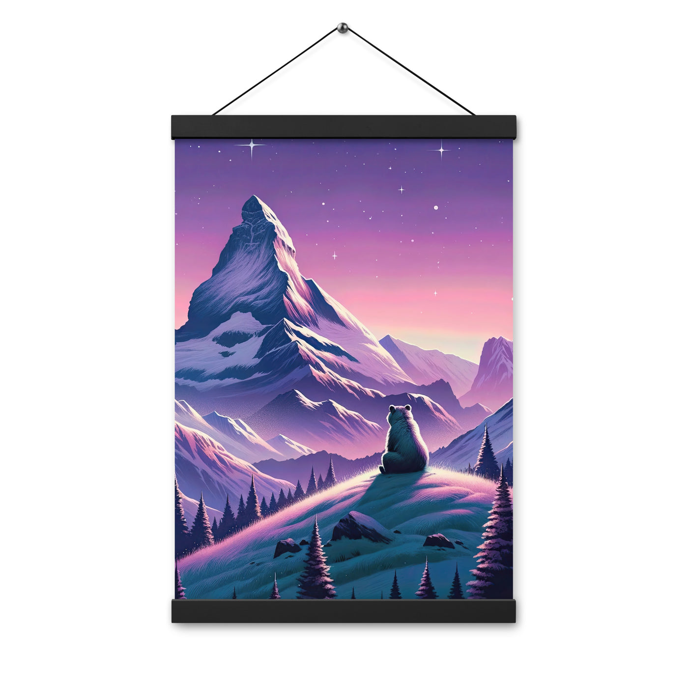 Bezaubernder Alpenabend mit Bär, lavendel-rosafarbener Himmel (AN) - Premium Poster mit Aufhängung xxx yyy zzz 30.5 x 45.7 cm