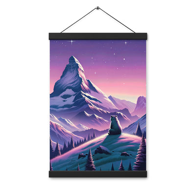 Bezaubernder Alpenabend mit Bär, lavendel-rosafarbener Himmel (AN) - Premium Poster mit Aufhängung xxx yyy zzz 30.5 x 45.7 cm