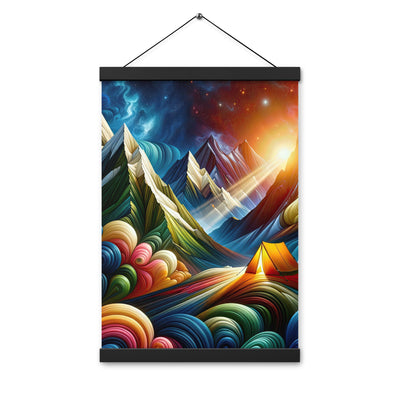Abstrakte Bergwelt in lebendigen Farben mit Zelt - Premium Poster mit Aufhängung camping xxx yyy zzz 30.5 x 45.7 cm