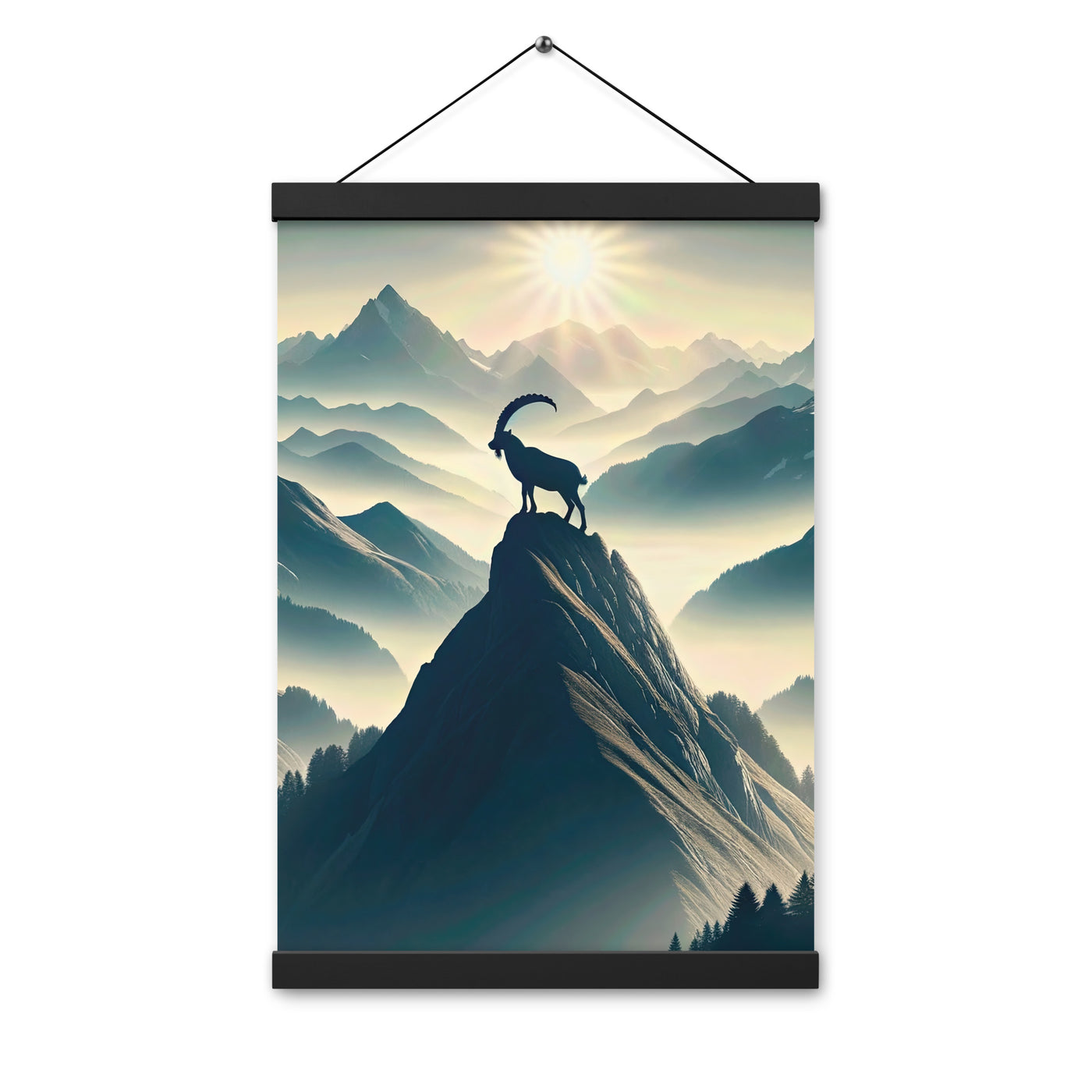 Morgendlicher Steinbock auf Alpengipfel, steile Berghänge - Premium Poster mit Aufhängung berge xxx yyy zzz 30.5 x 45.7 cm