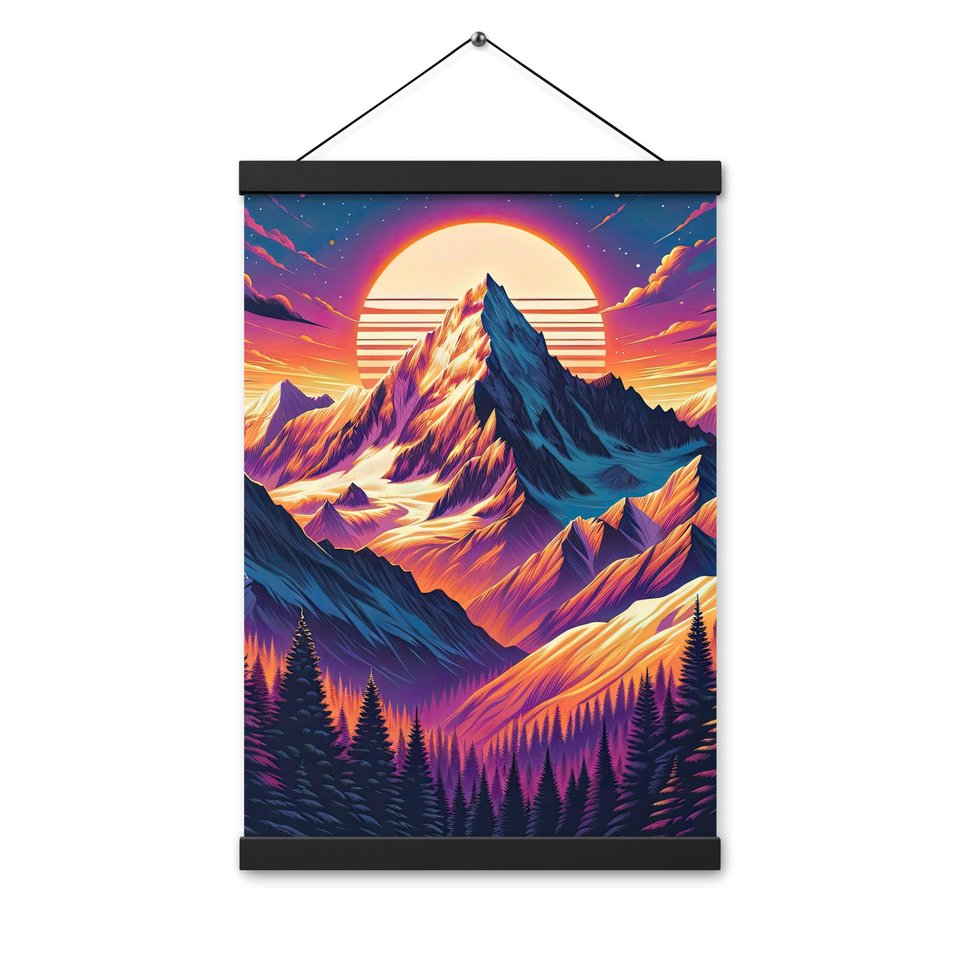 Lebendiger Alpen-Sonnenuntergang, schneebedeckte Gipfel in warmen Tönen - Premium Poster mit Aufhängung berge xxx yyy zzz 30.5 x 45.7 cm