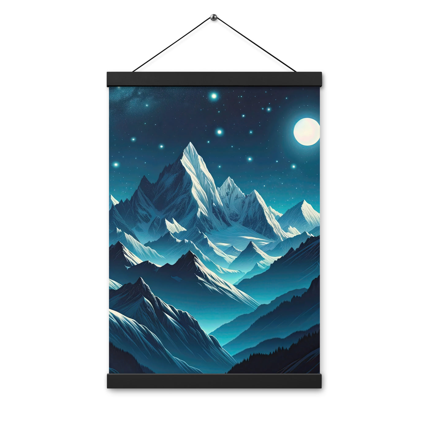 Sternenklare Nacht über den Alpen, Vollmondschein auf Schneegipfeln - Premium Poster mit Aufhängung berge xxx yyy zzz 30.5 x 45.7 cm