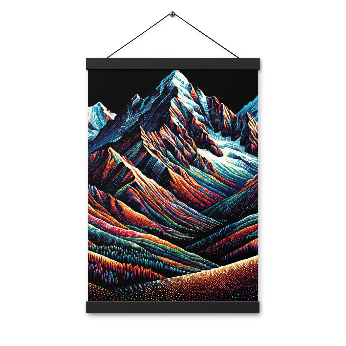 Pointillistische Darstellung der Alpen, Farbpunkte formen die Landschaft - Premium Poster mit Aufhängung berge xxx yyy zzz 30.5 x 45.7 cm