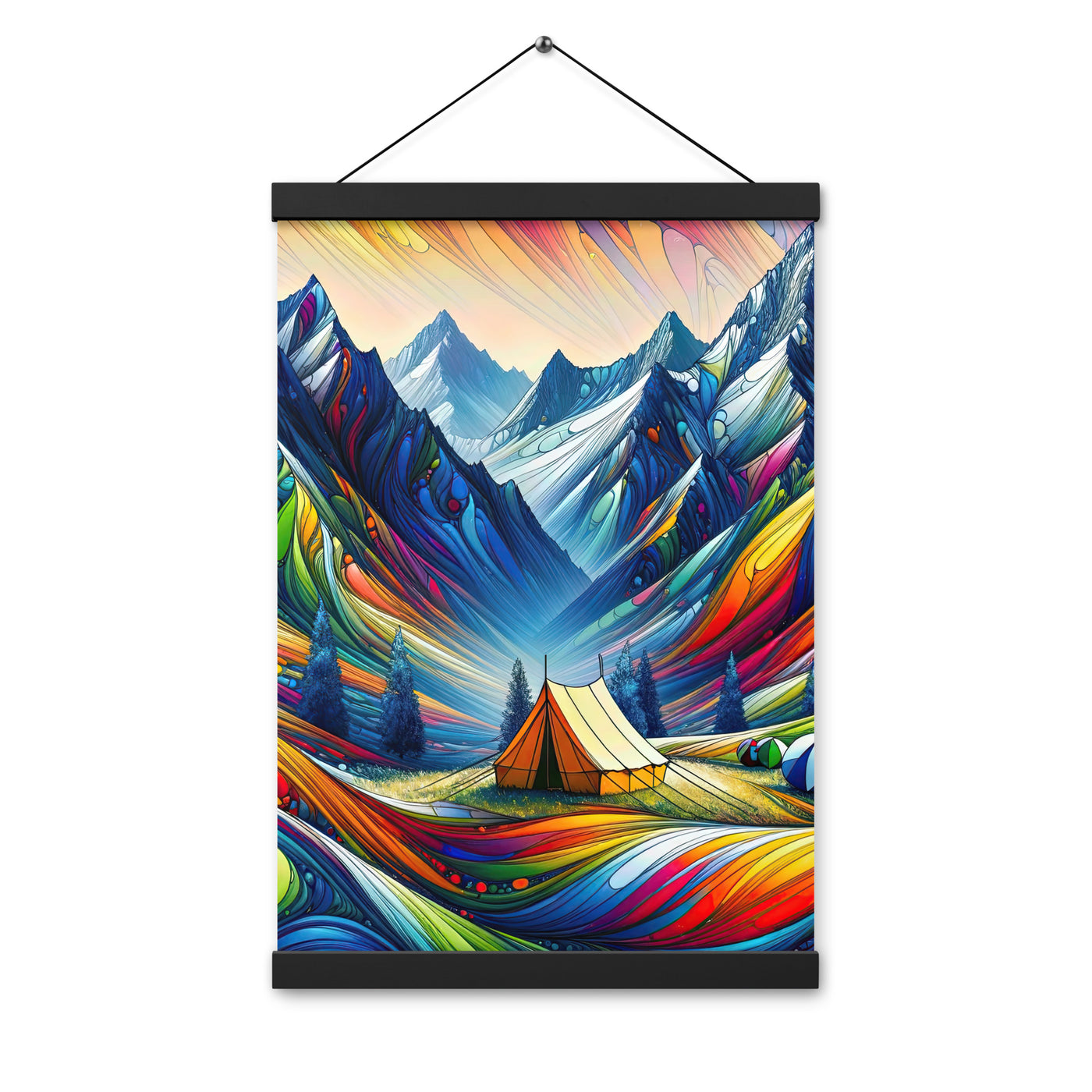 Surreale Alpen in abstrakten Farben, dynamische Formen der Landschaft - Premium Poster mit Aufhängung camping xxx yyy zzz 30.5 x 45.7 cm