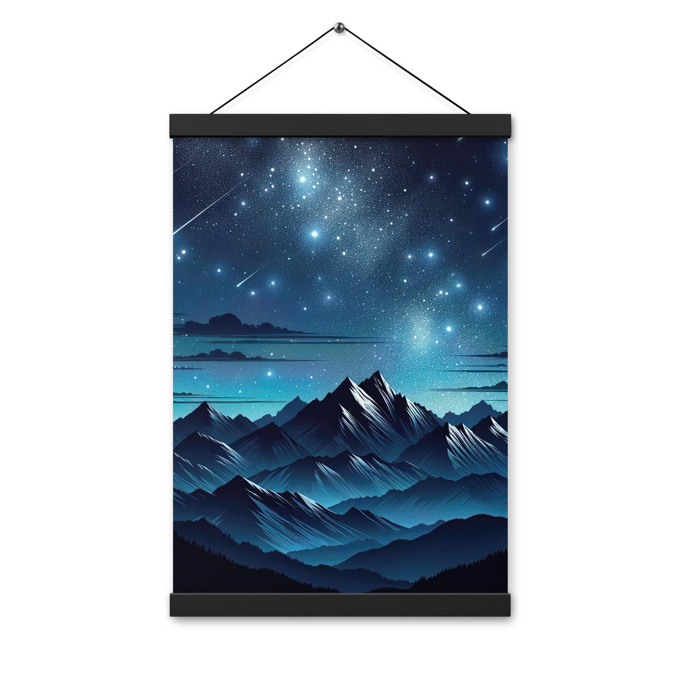 Alpen unter Sternenhimmel mit glitzernden Sternen und Meteoren - Premium Poster mit Aufhängung berge xxx yyy zzz 30.5 x 45.7 cm
