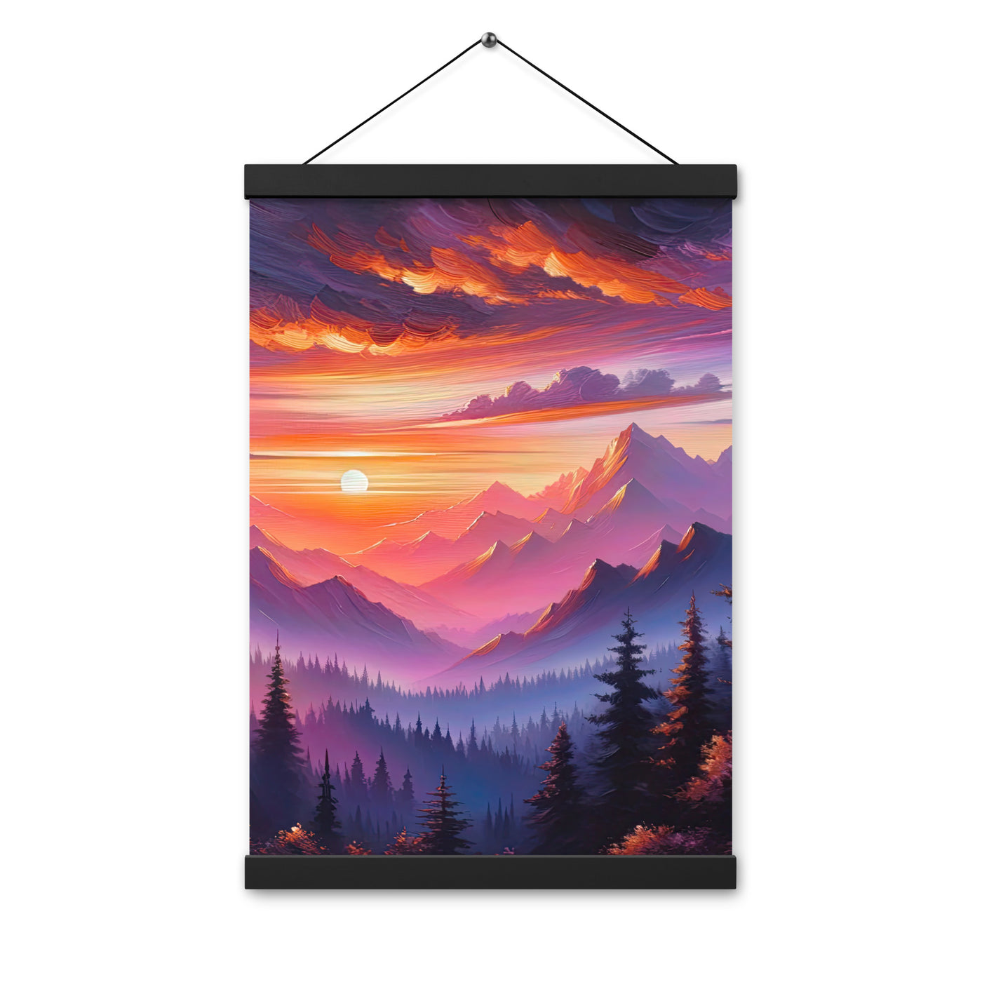 Ölgemälde der Alpenlandschaft im ätherischen Sonnenuntergang, himmlische Farbtöne - Premium Poster mit Aufhängung berge xxx yyy zzz 30.5 x 45.7 cm