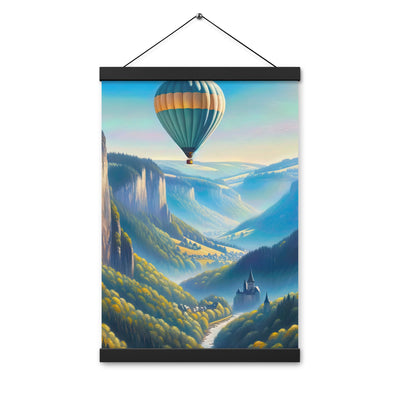 Ölgemälde einer ruhigen Szene in Luxemburg mit Heißluftballon und blauem Himmel - Premium Poster mit Aufhängung berge xxx yyy zzz 30.5 x 45.7 cm