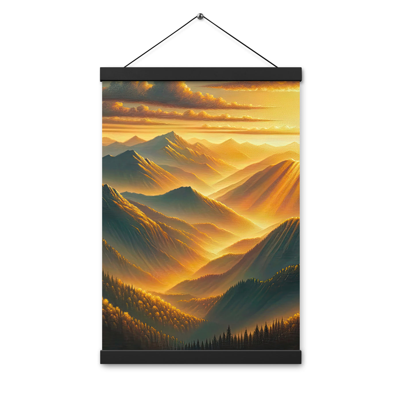 Ölgemälde der Berge in der goldenen Stunde, Sonnenuntergang über warmer Landschaft - Premium Poster mit Aufhängung berge xxx yyy zzz 30.5 x 45.7 cm