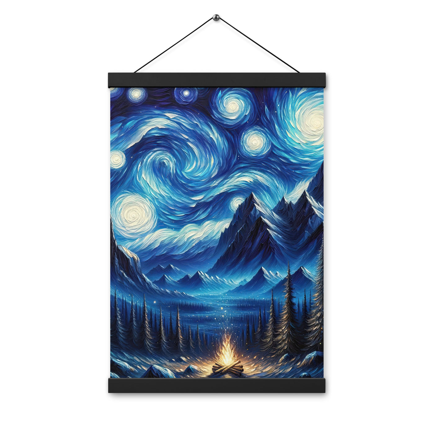 Sternennacht-Stil Ölgemälde der Alpen, himmlische Wirbelmuster - Premium Poster mit Aufhängung berge xxx yyy zzz 30.5 x 45.7 cm