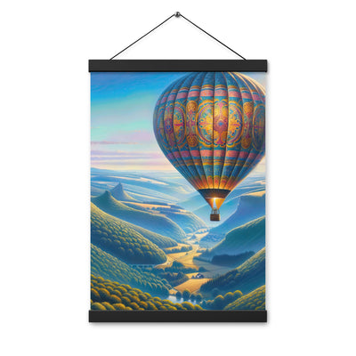 Ölgemälde einer ruhigen Szene mit verziertem Heißluftballon - Premium Poster mit Aufhängung berge xxx yyy zzz 30.5 x 45.7 cm